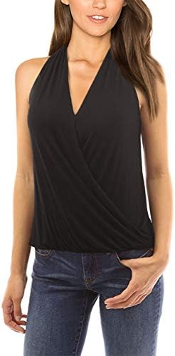 Yesfashion Women's V Neck Tank Tops Drape Wrap Front Pleated Top