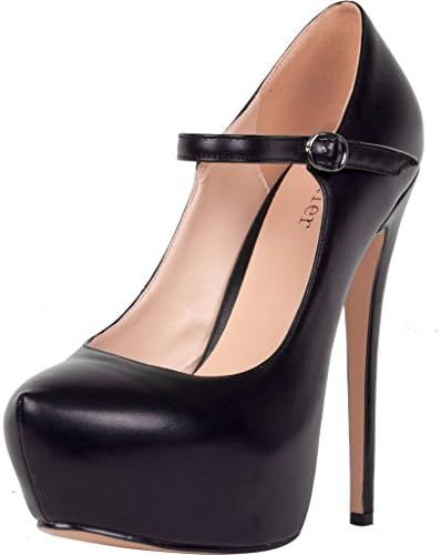 Calaier Womens Castory 2016 Luxury Bridal Wedding Parties Dress Sexy Comfortable Platform Super High Heel Ankle Strap Round Toe 15CM Stiletto Buckle Pumps, Black, 10.5 B(M) US