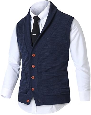 HARRISON83 Mens Slim Fit Shawl Knitted Pullover Sweaters Cardigan Vest/B_NS1104-BLUE-2XL