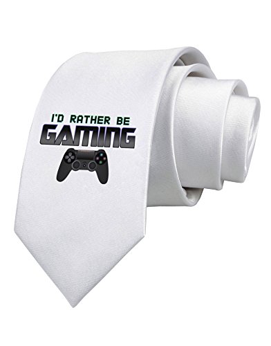TooLoud I'd Rather Be Gaming Printed White Neck Tie