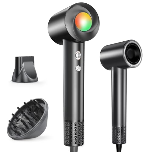 Haokoo Ion Hair Dryer with Diffuser - 150,000 RPM Hair Dryer Quick Drying Hair Dryer with 500 Million Negative Ions, 8 Temperature Levels with LED, for Curly/Thick Hair, Home, Travel, Salon