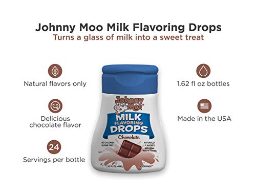 Johnny Moo Milk Flavoring Drops, Chocolate Flavor - Sugar Free, Gluten Free, Zero Calorie, Naturally Flavored Liquid Sweetener that Makes Milk Taste Great-Pack of 3, 1.62 fl oz, 24 Servings Per Bottle