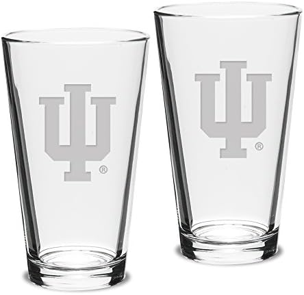 University Glass NCAA Indiana Hoosiers Adult Set of 2 - 16 oz Pub Mixing Glasses Deep Etch Engraved, One Size, Clear