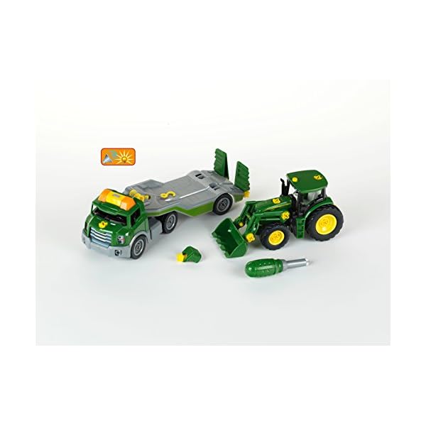 Theo Klein 3908 Transporter mit John Deere Traktor I Schraubset inkl. Schraubendreher I Maße: 36 cm x 10,50 cm x 17 cm I Spielzeug für Kinder ab 3 Jahren – Bild 4
