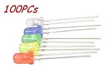 Fulight® 5mm Assorted Round LEDs 5 Colors- Diffused Red/Green/Blue/Yellow & Clear White (Pack of 100 with 20 for Each Type)