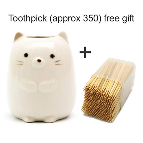 GARASANI Mini Ceramic Toothbrush, Toothpick Holder Cartoon Animal Tooth Brush Stand Kids Toothbrushes Storage Rack Toothpick Approx 350 (White cat)