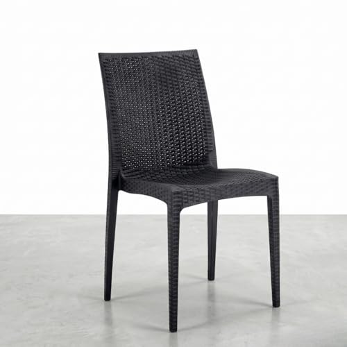MARCOLO Modern Rattan Dining Chair, Outdoor & Indoor Wicker Chair, Lightweight Patio Seating Chair for Home, Balcony & Cafe (Black)