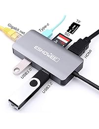 ESHOWEE USB C Hub,7 in 1 USB C Adapter Ethernet Port,4K HDMI,TF SD Card Reader,Type C Charging,2 USB 3.0 Ports for MacBook Pro 2016 2017, ChromeBook,XPS More USB Type C Devices,Space Gray