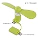 2 in 1 Lightning Two Leaves Portable Dock Cool Cooler Rotating Mini Phone Fan for 8 Pin Lightning Apple iPhone & Micro USB with Silicone Multi-Function Magnetic Clip