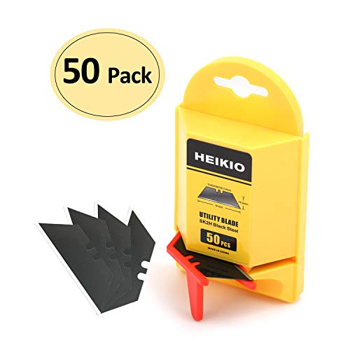 Utility Knife Blades 50Pack, SK2H Black Carbon Steel, Sharper and More Durable, Standard T