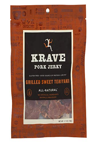 KRAVE Pork Jerky, Grilled Sweet Teriyaki, Low Fat 2.7 Ounce (Pack of 8)