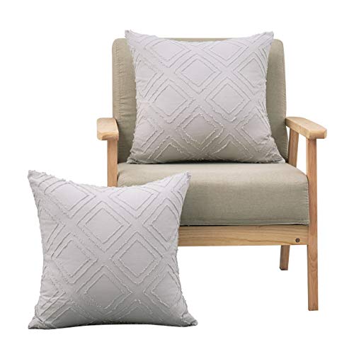 MoMA Decorative Jacquard Diamond Throw Pillow Covers (Set of 2) - Cotton Pillow Cover Sham Cushion Cover - Throw Pillow Cover - Sofa Throw Pillow Cover - Square Pillowcase - Light Gray - 18" x 18"
