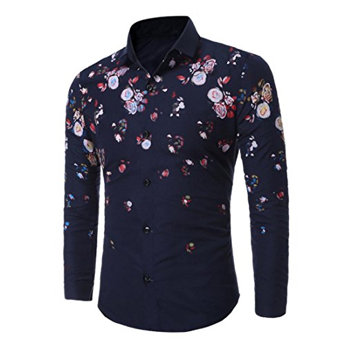 GONKOMA Men's Casual Slim Fit Long Sleeve Printed Dress Shirt Formal Shirts Tops (S, Blue)