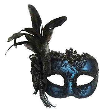 Bristol Novelty Blue Side Feather Masquerade Masked Ball Venetian Eye Mask