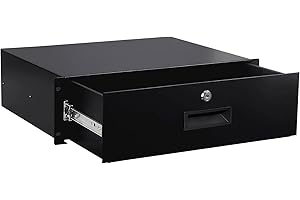 NETECABLE 3U Rack Mount Drawer Server Cabinet Case for 19 Inch AV/Network/DJ Equipment Lockable Deep Drawer with Key