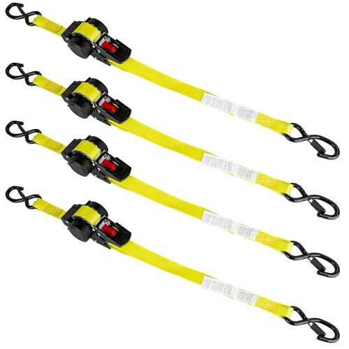 MaxxHaul 51206 1" x 12' Double Auto-Retracting Ratchet Straps (4-Pack) – Heavy…