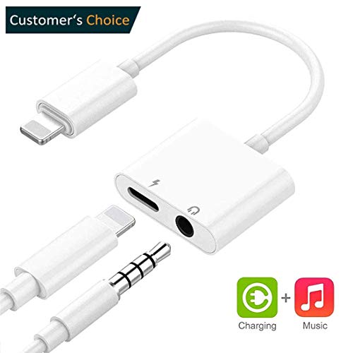 Headphone Jack Adapter Dongle for iPhone Xs/Xs Max/XR/ 8/8 Plus/X (10) / 7/7 Plus Adapter to 3.5mm Splitter Converter Compatible With Listen to Music Adapter Audio and Charge Adaptor Support All Syste