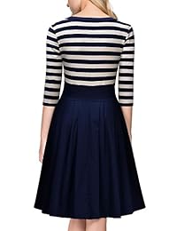 Miusol vestido con vuelo, con rayas tipo marinero, informal, con mangas dos tercios y cuello redondo.