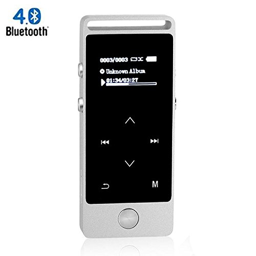 HONGYU S5B 8GB Mini Mp3 Music Player with Bluetooth ,Lossless Sound Touch Button Metal Music Player with FM Radio/Voice Record (Expandable Up to 64GB)-Silver