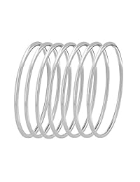 Edforce Stainless Steel Glossy Thin Round Bangle Bracelet Set for Women, Set of 7, 7.8" Inches
