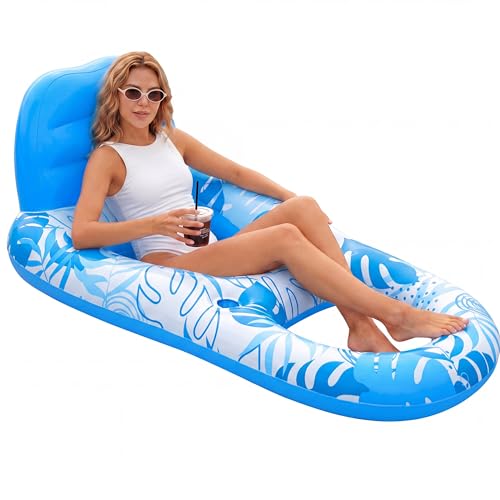 SLOOSH Inflatable Pool Floats, Recliner for Adults, Pool Float with Adjustable Backrest, Floating Chair with Cup Holder and Footrest for Summer Pool Party