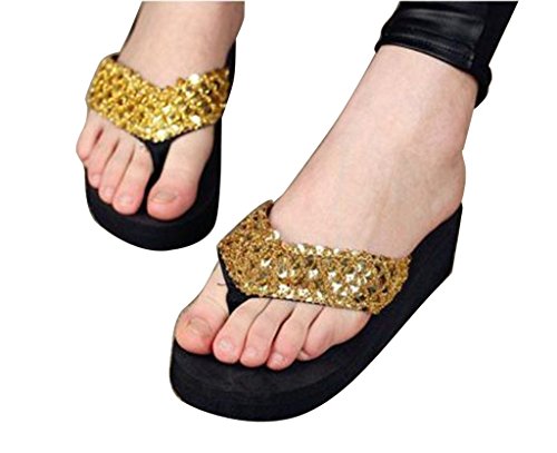 Maybest Women Sequin Glitter Sandals Beach Home Flip Flops Flat Slippers Summer Casual shoes ( Golden 9 B (M) US )
