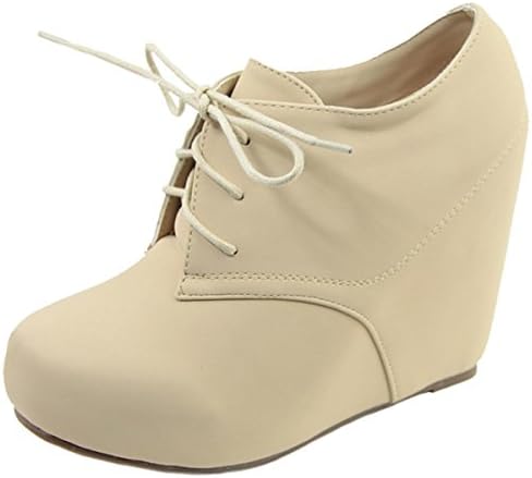 Anna Shoes Women's Hidden Platform Wedge Heel Lace up Ankle Bootie