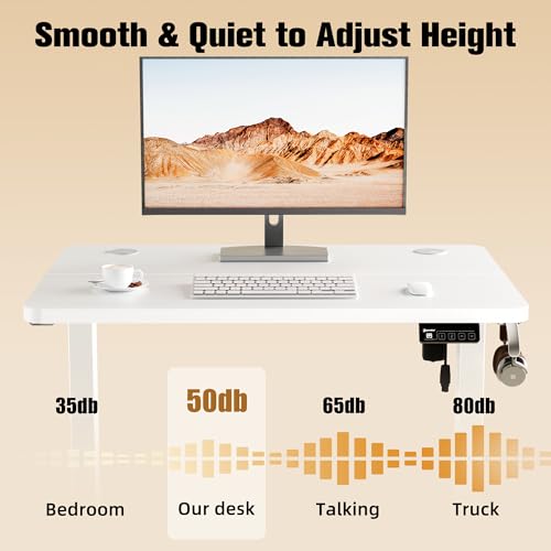 ERGOMAKER Electric Height Adjustable Standing Desk 80x60cm, Sit Stand Desk with Splicing Top for Home Office (White Frame + White Desktop) | Electric Adjustable Standing Desk, Sit to Stand Computer Office Desk with Splice Board, Memory Preset, Lifts 28.7''-46.5"