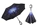 Inverted Umbrella Double Layer Windproof UV Protection Sun&Rain Car Reverse folding Umbrellas Cute Travel Umbrella Manually Rain Windproof Anti-UV Star Flower Umbrella for Easy Carrying Blue Star Sky