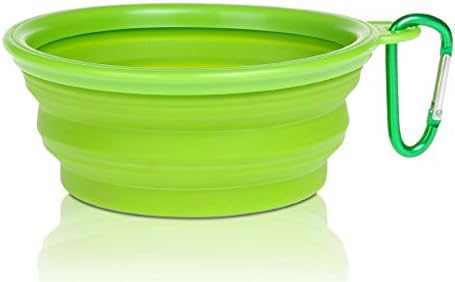 Jinxi Folding Collapsible Travel Pets Dog Cats Bowl (12 Oz) with Free Bonus Carabiner Belt Clip -1pc Green