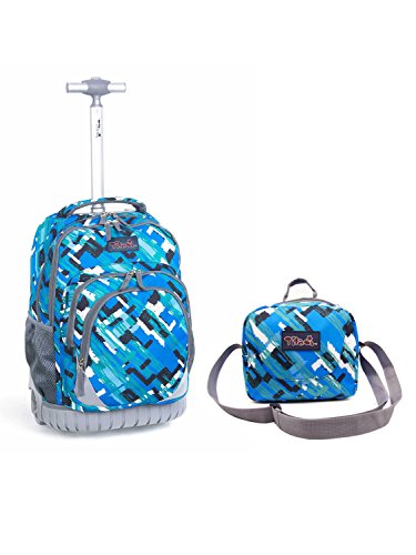 Click Here to See More Images Tilami New Antifouling Design 18 Inch Wheeled Rolling Backpack Luggage and Lunch Bag (Blue)