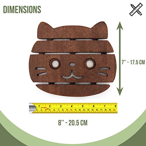 Wooden Cat Face Trivet | Teapot Coaster | For Hot Pots, Pans, Dishes | Kitchen, Table Decor, Accessory