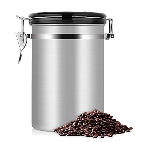 Large Coffee Container,Ground or Whole Beans Fresher for Longe,Stainless Steel Silver Vacuum Sealed Food Storage Container for Suger, Tea,Coffee(22 OZ)