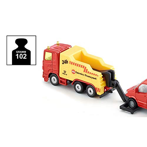 siku 1667, Abschleppwagen mit PKW, Metall/Kunststoff, Rot/Gelb, Heb- und Senkbare Abschleppvorrichtung – Bild 6
