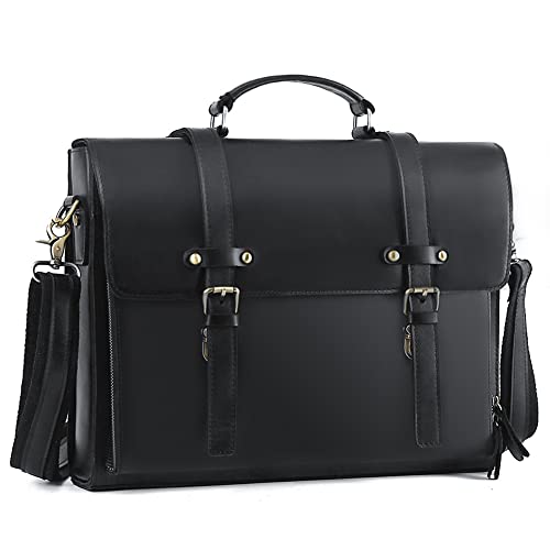Leathario Men's Genuine Leather Briefcase Messenger Shoulder Bag 14