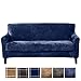 Great Bay Home 2 Piece Modern Velvet Plush Strapless Slipcover. Stretch Furniture Cover. Sorrento Collection (Sofa, Navy - Solid)