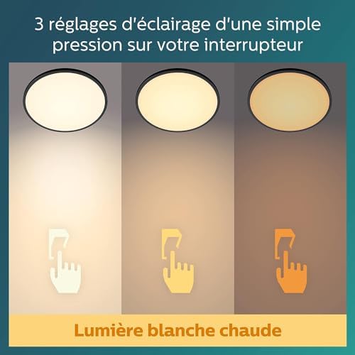 Plafonnier rond à panneau LED SceneSwitch à intensité variable, 3 ambiances différentes, 18W. pour l'éclairage intérieur, le salon et la chambre, noir