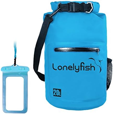 Dry Bag - Waterproof Roll Top Dry Sack with Transparent Window, Exterior Zip Pocket, Long Shoulder Strap for Kayaking, Rafting, Camping, Hiking & Fishing - Waterproof Phone Case Included (Blue, 20L)