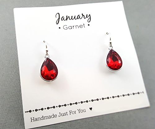 January Birthstone Earrings - Garnet Crystal Sterling Silver Teardrop Earrings