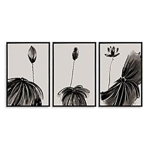 Framed Home Artwork Lotus for Living Room Bedroom x3 Panels
