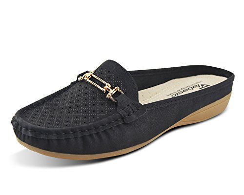 Jabasic Womens Casual Flats Mules Backless Loafers Shoes Walking Slippers(9.5,Black)