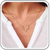 Ximdble Vintage Deer Antler Pendant Necklace Gold Elk Head Choker Necklace Boho Antler Deer Choker Necklace Cute Animal Necklace Chain Jewelry for Women