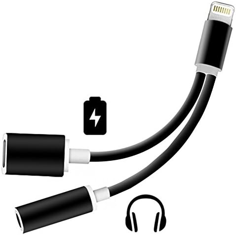 2 in 1 Lightning to 3.5mm Audio Adapter Lightning Charger Aux Headphone Jack Adapter for iphone 7 / 7 plus (Black)