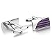 INBLUE Men's 2 PCS Rhodium Plated Enamel Cufflinks Silver Tone Purple Striped Shirt Wedding Business 1 Pair Set