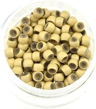 Silicone Lined Nano Rings Beads for use with Nano Tip Hair Extensions New - Beige - Amount-100