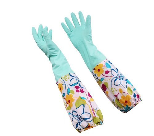 UZZO Long Sleeve Flower latex Kitchen Wash Dishes Dishwashing Gloves,Water Stop Rubber Gloves,Household Antiskid Laundry housework Cleaning Gloves Protect Your Hands