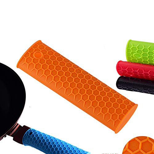 YouU Silicone Hot Handle Holder Potholder Rubber Pot Handle Sleeve Heat Resistant for Cast Iron, Pans, Metal Frying Pans, Skillets, Griddles- Red, Orange, Green,Black, Blue (5 Pcs) - Thumbnail 4