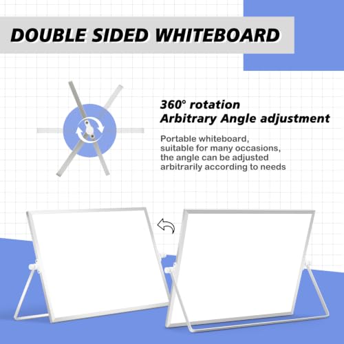 DOLLAR BOSS Small Whiteboard A3 Magnetic White Board with Stand 30x40cm | Double Sided Desk Whiteboard Mini Portable Dry Erase 360°adjustable with 8 Markers 1 Eraser 8 Magnets, for Home Office School