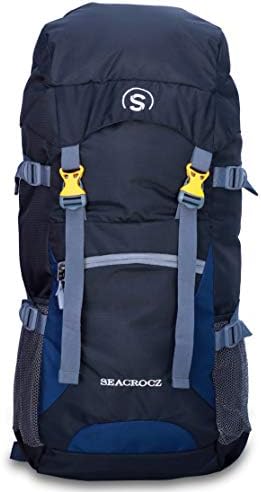 SEACROCZ 55L Rucksack Hiking Trekking Camping Travel Backpack Outdoor Sport Rucksack Bag for Men and Women with Laptop Compartment 1 Year Warranty STB002 (Black with Navyblue)