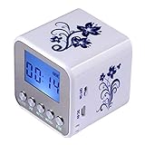 Haoponer Portable Mini Digital Display Screen Speaker USB Flash Drive Micro SD/TF Card Music MP3 Player FM Radio Blue and White Porcelain Plastic White/Blue-1